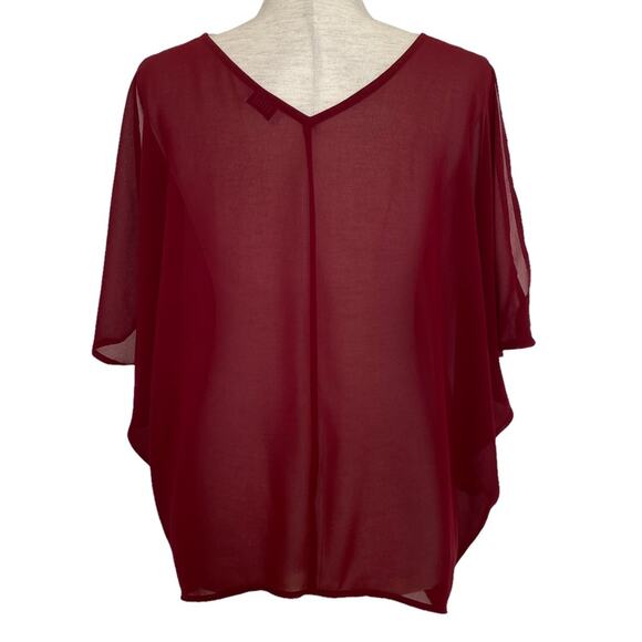 TOBI Blouse Maroon Sheer Cold Shoulder Relaxed Fit Size Small - Picture 5 of 7